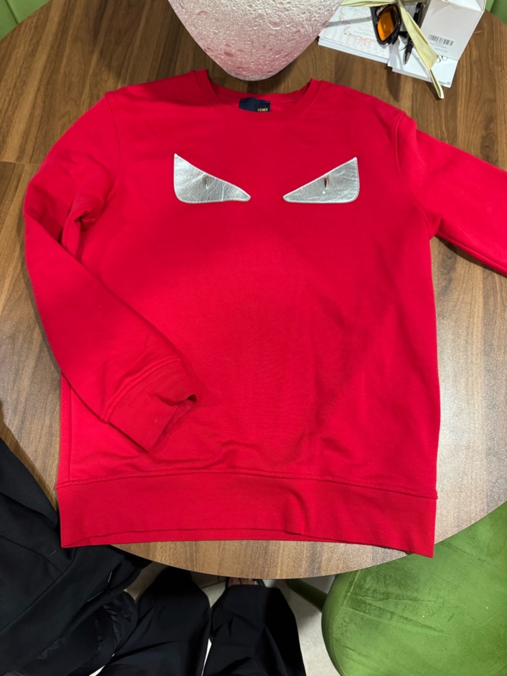 Fendi Red Crewneck Sweatshirt with Silver Eye Appliqués